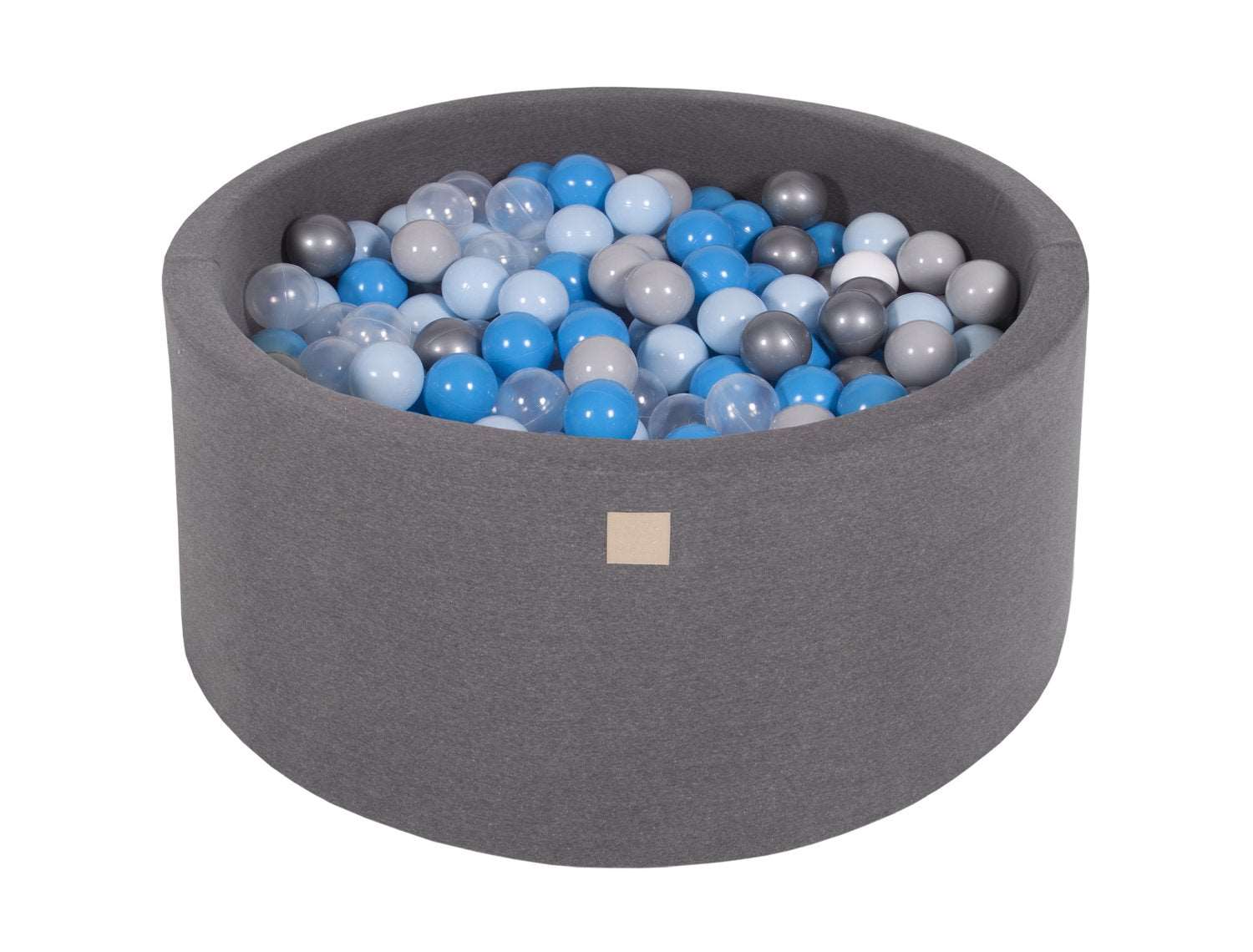 Ballenbak KATOEN Donker Grijs - 90x40 incl. 300 ballen - Blauw, Transparant, Baby Blauw, Zilver