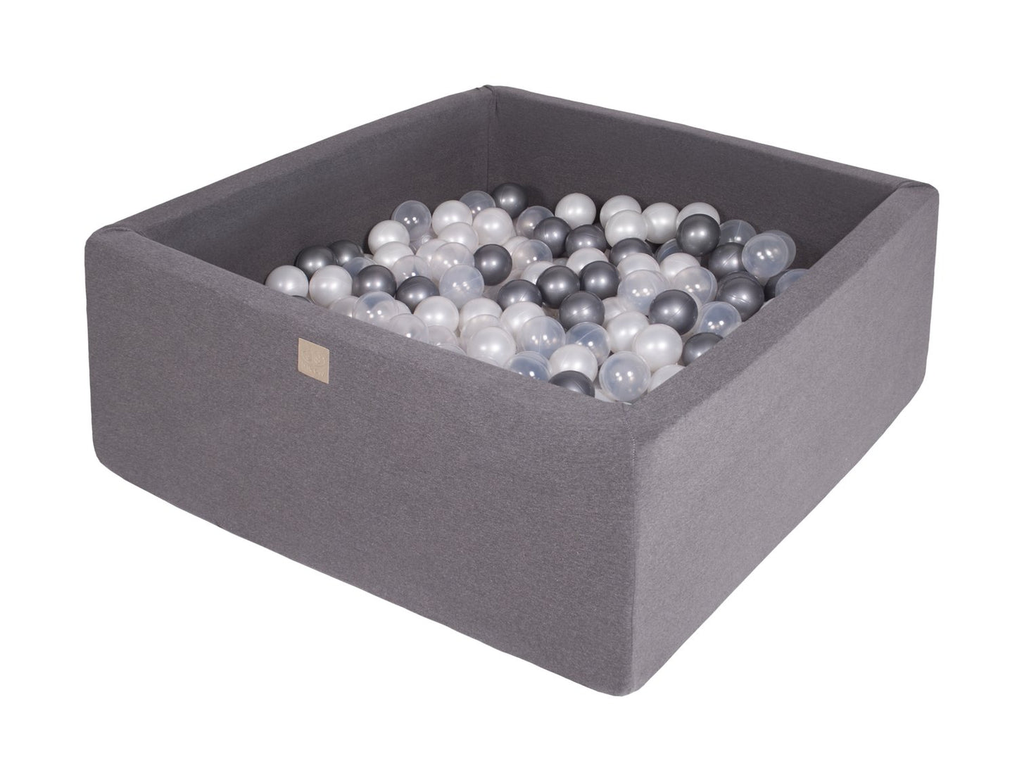 Vierkante Ballenbak incl. 200 ballen - 90x90x40 cm - Donker Grijs - Parel Wit, Zilver, Transparant