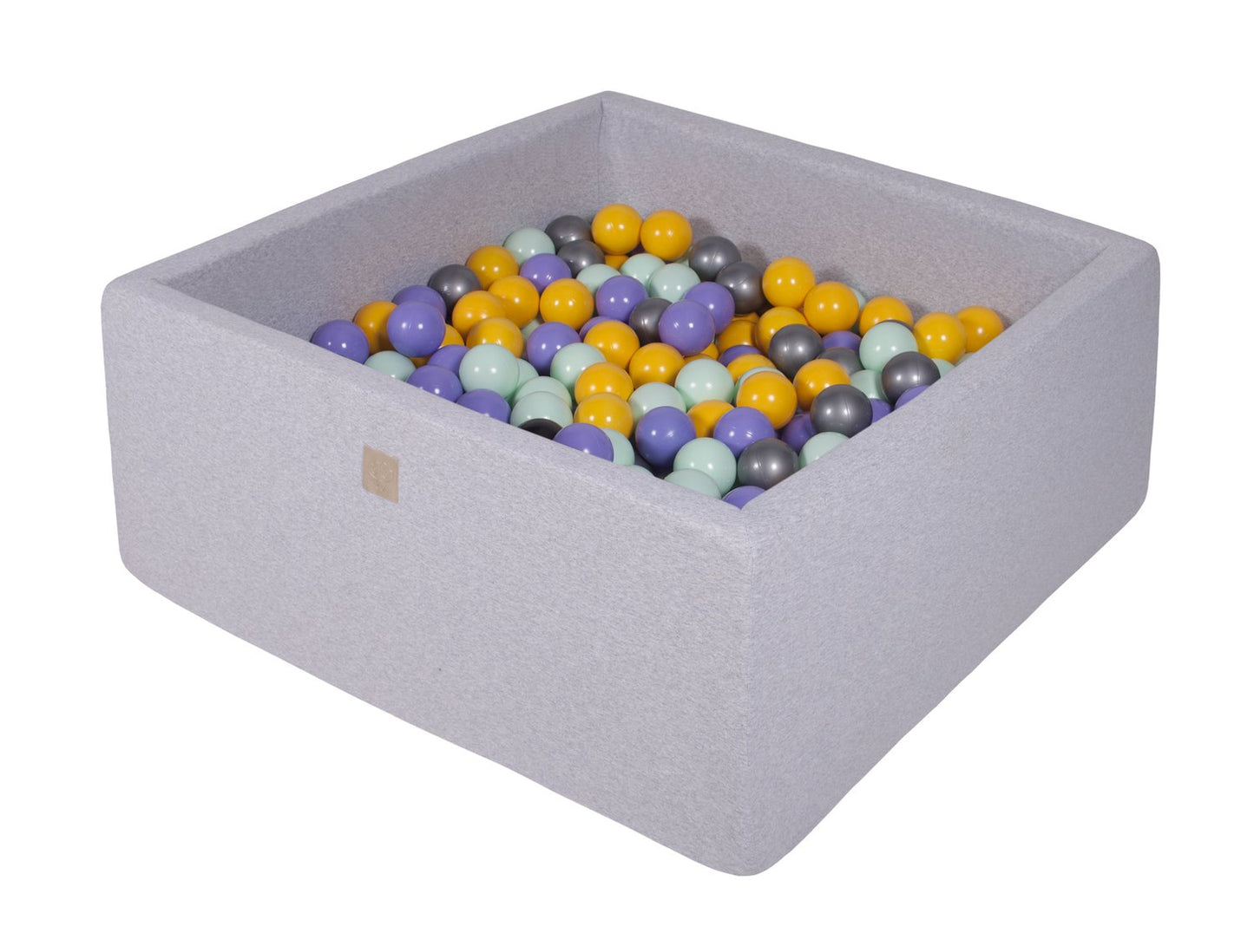 Vierkante Ballenbak incl. 200 ballen - 90x90x40 cm - Licht Grijs - Paars, Geel, Mint, Zilver